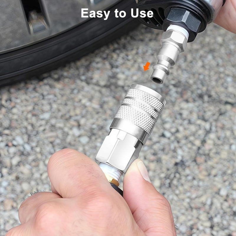 GODESON Brass Locking Air Chuck Set– 8V1 & 1/4" NPT Clip-On Tires Air Chuck, Quick Connect Tire Inflator Adapter with Plug – Closed Flow Tires Inflator Nozzle for Tire Valve and Compressor Accessories - Image 4